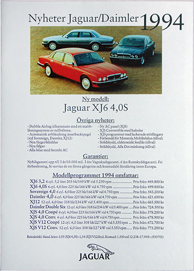 Produktblad Jaguar och Daimler
