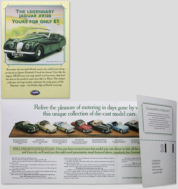 Jaguar, diecast models, leaflet from Corgi.